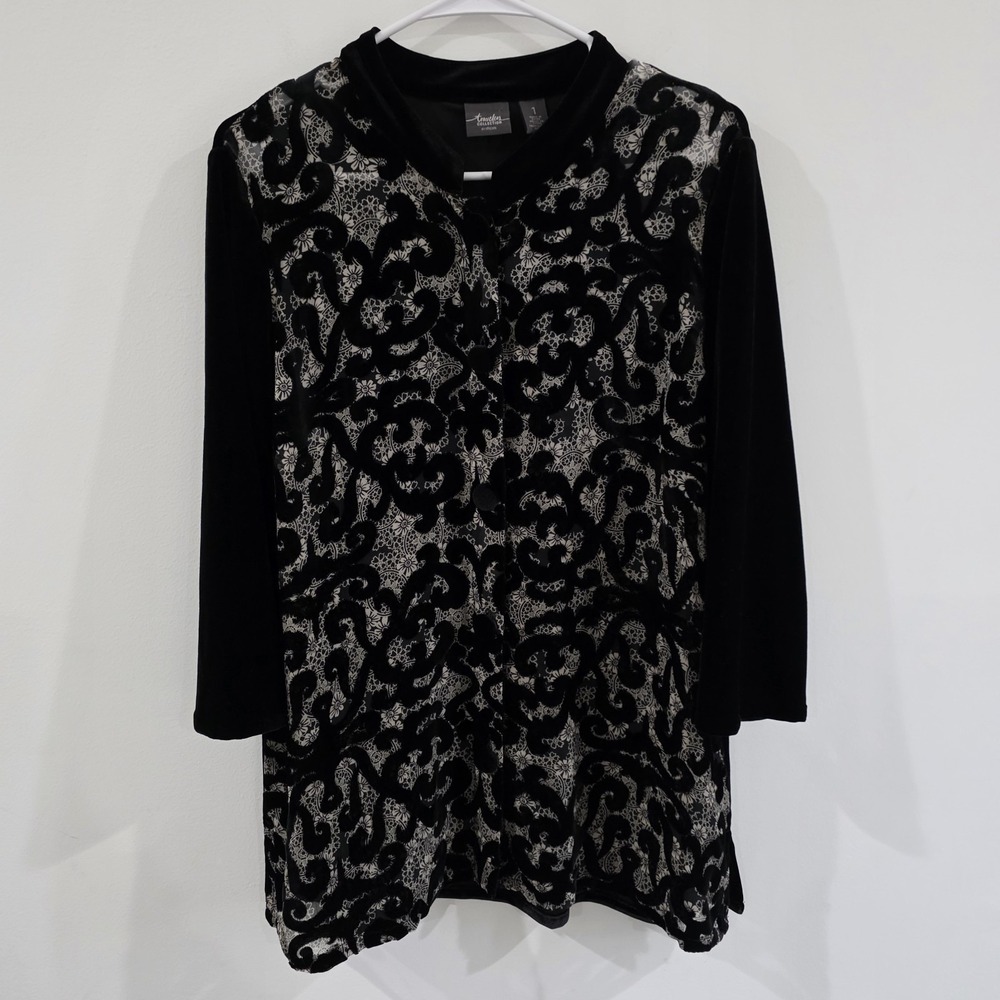 Chicos Travelers Womens Velvet Burnout Jacket Size Medium Floral Lace Whimsigoth